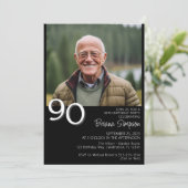 モダン・ミニマリスト ブラック 90歳の誕生日 招待状 (スタンド正面)