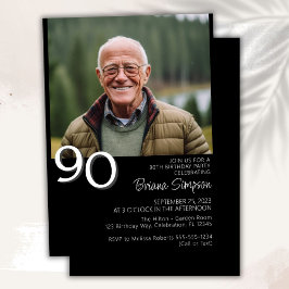 モダン・ミニマリスト ブラック 90歳の誕生日 招待状