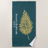 モダン ミニマリスト ブルー パームリーフ ブライズメイド ビーチタオル (正面)