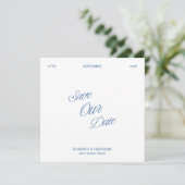 モダン ミニマリスト ブルー＆ホワイト 写真付き Save the Date 招待状 (スタンド正面)
