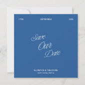 モダン ミニマリスト ブルー＆ホワイト 写真付き Save the Date 招待状 (正面)