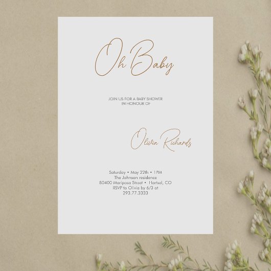モダン ミニマリスト ベビーシャワー 招待状 Oh Baby