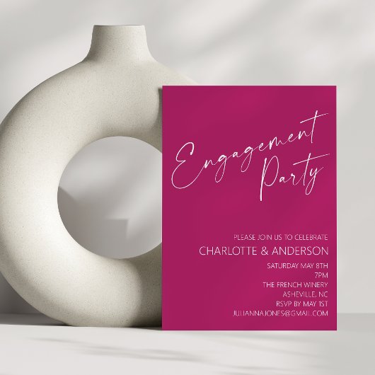 モダン ミニマリスト ベリー スクリプト 婚約パーティー 招待状
