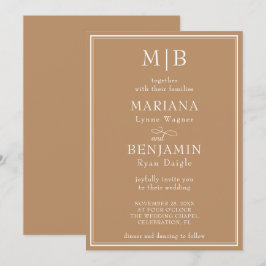 モダン ミニマリスト ベージュ 結婚式 招待状