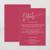 モダン ミニマリスト マゼンタ レッド ウェディングの詳細 エンクロージャーカード (正面/裏面)