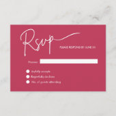 モダン ミニマリスト マゼンタ レッド ウェディング RSVP エンクロージャーカード (正面)