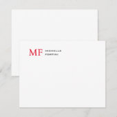 モダン ミニマリスト モノグラムイニシャル プレーン レッド ホワイト 出欠カード (正面/裏面)