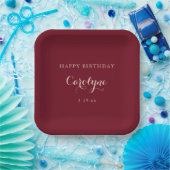 モダン ミニマリスト ワインレッド 誕生日 ペーパープレート (パーティー)