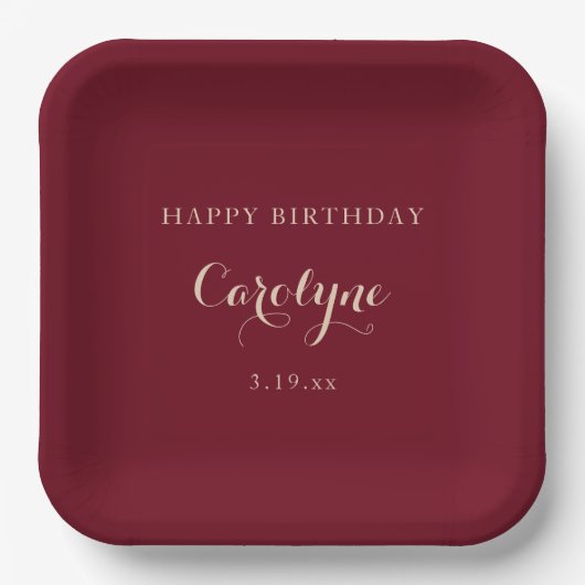 モダン ミニマリスト ワインレッド 誕生日 ペーパープレート (正面)