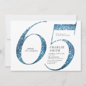 モダン ミニマリスト 偽の青いグリッター 65歳の誕生日 招待状 (正面)