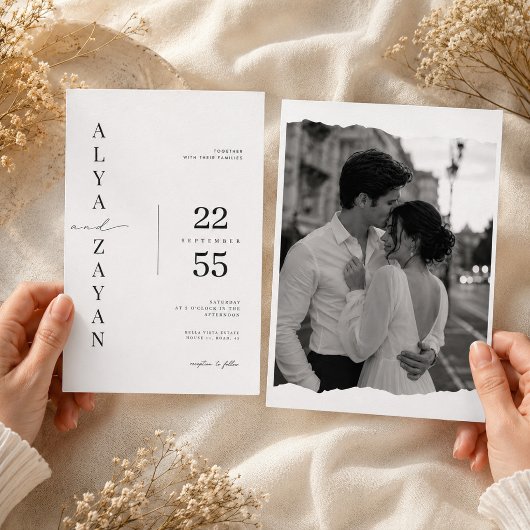 モダン ミニマリスト 写真 結婚式 招待状