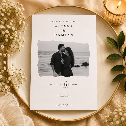 モダン ミニマリスト 写真 結婚式 招待状 デザイン