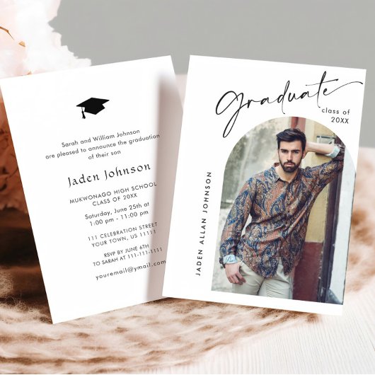 モダン ミニマリスト 卒業写真 卒業パーティー 招待状