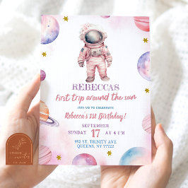 モダン ミニマリスト 宇宙飛行士 女子 初誕生日 招待状