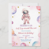 モダン ミニマリスト 宇宙飛行士 女子 初誕生日 招待状 (正面)