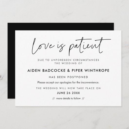 モダン ミニマリスト 愛は忍耐強い 結婚式の最新情報 招待状 (正面/裏面)