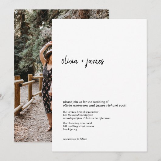 モダン ミニマリスト 手書きスクリプト フォト ウェディング 招待状 (正面/裏面)