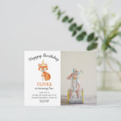 モダン ミニマリスト 森のキツネの1歳の誕生日 ポストカード (スタンド正面)