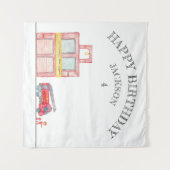 モダン ミニマリスト 消防士の誕生日パーティー タペストリー (正面(横))