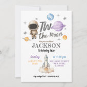 モダン ミニマリスト 男の子 Planet Two The Moon 誕生日 招待状 (正面)