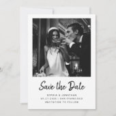 モダン ミニマリスト 筆記体と2枚の写真 | 結婚式 セーブザデート (正面)