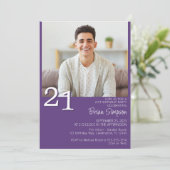 モダン・ミニマリスト 紫色の21歳の誕生日フォト 招待状 (スタンド正面)