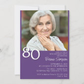 モダン・ミニマリスト 紫色の80歳の誕生日フォト 招待状 (正面)