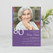 モダン・ミニマリスト 紫色の80歳の誕生日フォト 招待状 (スタンド正面)