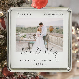 モダン ミニマリスト 結婚して初めてのクリスマス グレイ夫妻 メタルオーナメント