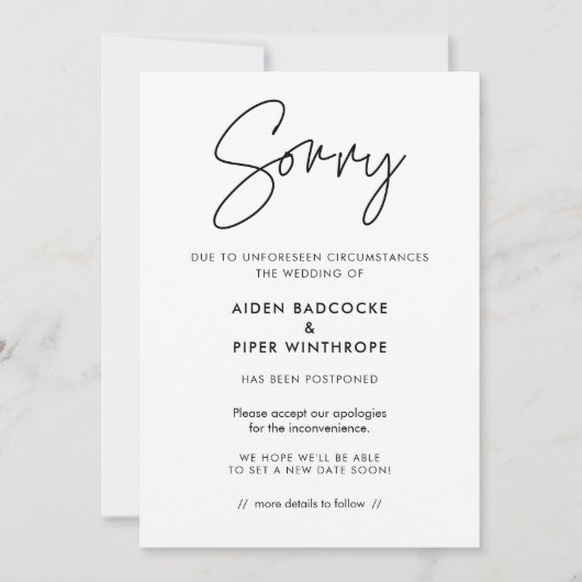 モダン ミニマリスト 結婚式延期のお知らせカード 招待状 (正面)