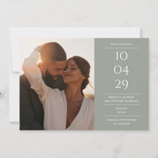 モダン ミニマリスト 結婚式 写真 サージブルー セーブザデート (正面)