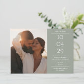 モダン ミニマリスト 結婚式 写真 サージブルー セーブザデート (スタンド正面)