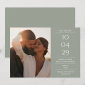 モダン ミニマリスト 結婚式 写真 サージブルー セーブザデート (正面/裏面)
