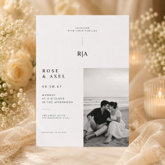 モダン ミニマリスト 結婚式 招待状 写真入り