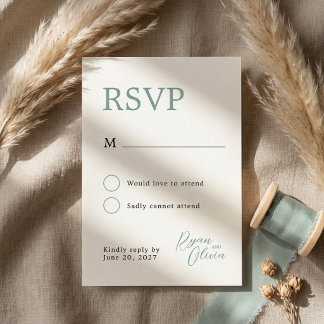 モダン ミニマリスト 結婚式 RSVP 返信はがき アイボリー&セージグリーン