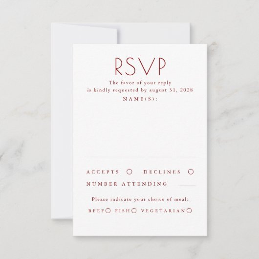モダン ミニマリスト 赤と白の結婚式 RSVP (正面)