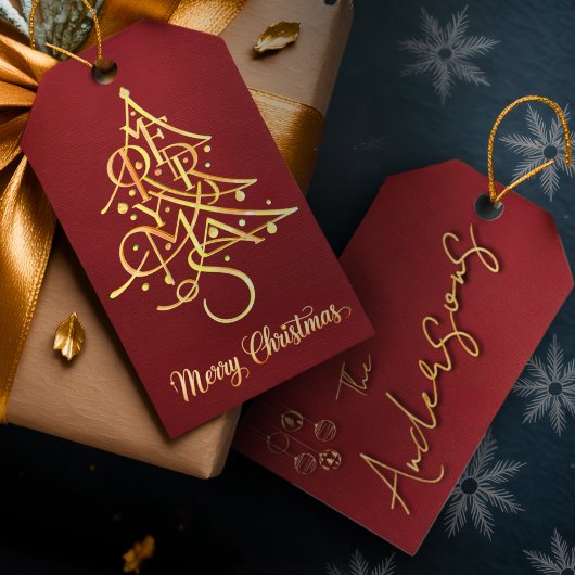 モダン ミニマリスト 赤と金 クリスマス ホリデー ギフトタグ