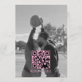 モダン ミニマリスト 赤 ピンク ハート フォト ウェディング 招待状 (裏面)