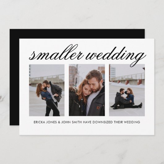 モダン ミニマリスト 3 枚の写真が小さな結婚式 案内状 (正面/裏面)