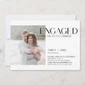 モダン ミニマリスト 4 フォト ブラック & ホワイト 婚約 招待状 (正面)