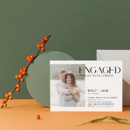 モダン ミニマリスト 4 フォト ブラック & ホワイト 婚約 招待状