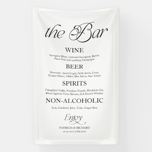 モダン・ミニマリスト "The Bar" ウェディングメニュースタンド 横断幕 (縦)