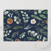 モダン ミニマルな葉の写真スクリプト エレガントな青 箔シーズンカード (裏面)