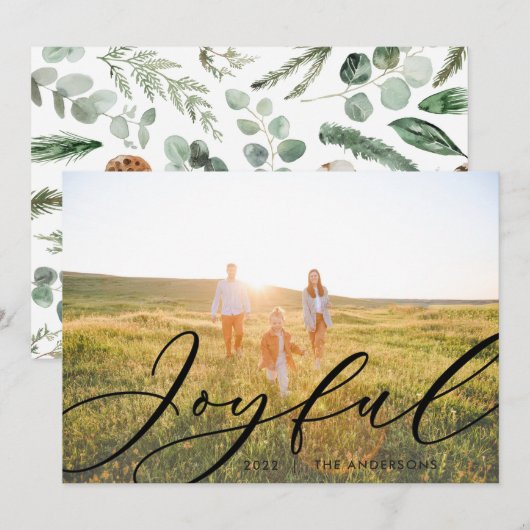 モダン ミニマルな葉の写真1枚 スクリプト エレガント シーズンカード (正面/裏面)