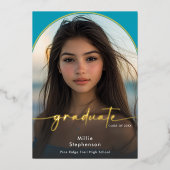 モダン ミニマルアクア フォイル 卒業発表 箔招待状 (正面)