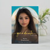 モダン ミニマルアクア フォイル 卒業発表 箔招待状 (立ち正面)