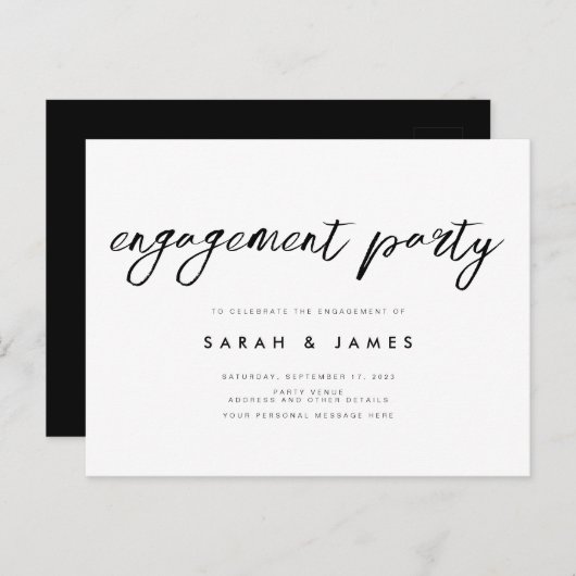 モダン ミニマルエンゲージメントパーティー ポストカード (正面/裏面)