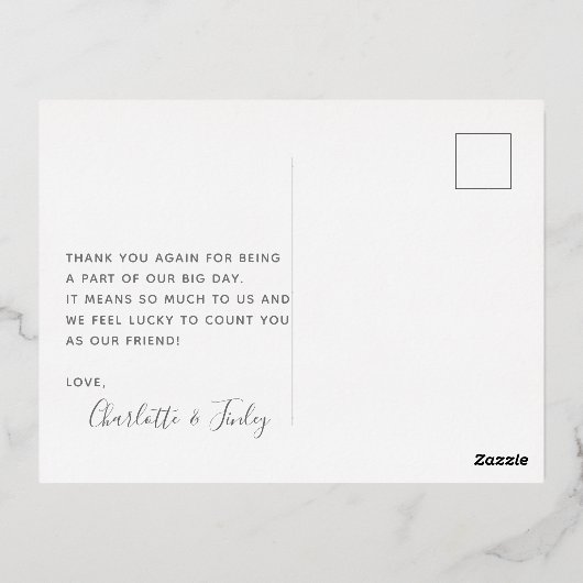 モダン&ミニマルパーソナライズされた結婚さん 箔シーズンポストカード (裏面)