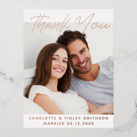 モダン&ミニマルパーソナライズされた結婚さん 箔シーズンポストカード (正面)