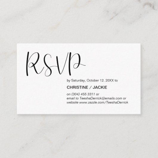 モダン、ミニマルブラックスクリプト、RSVP応答 エンクロージャーカード (正面)